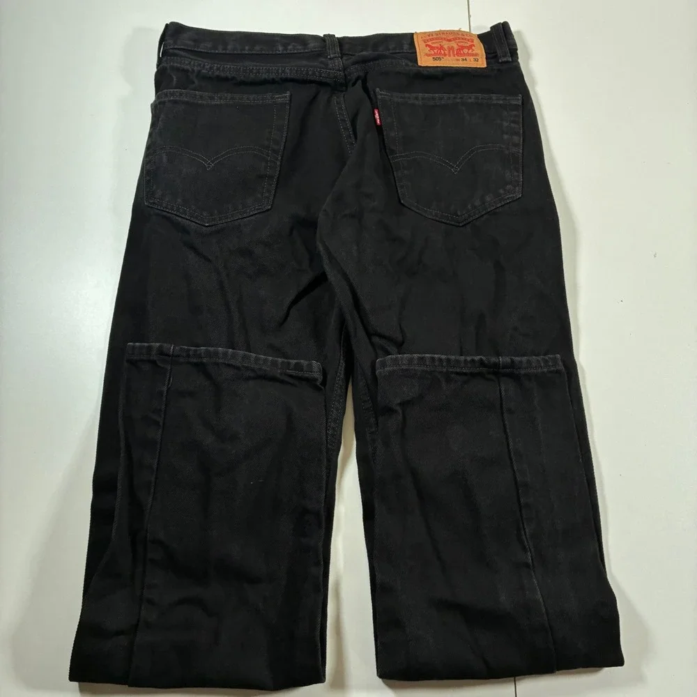 Levis 505 Regular Fit Jeans 34x31 Black Straight Leg Denim USA Cowboy